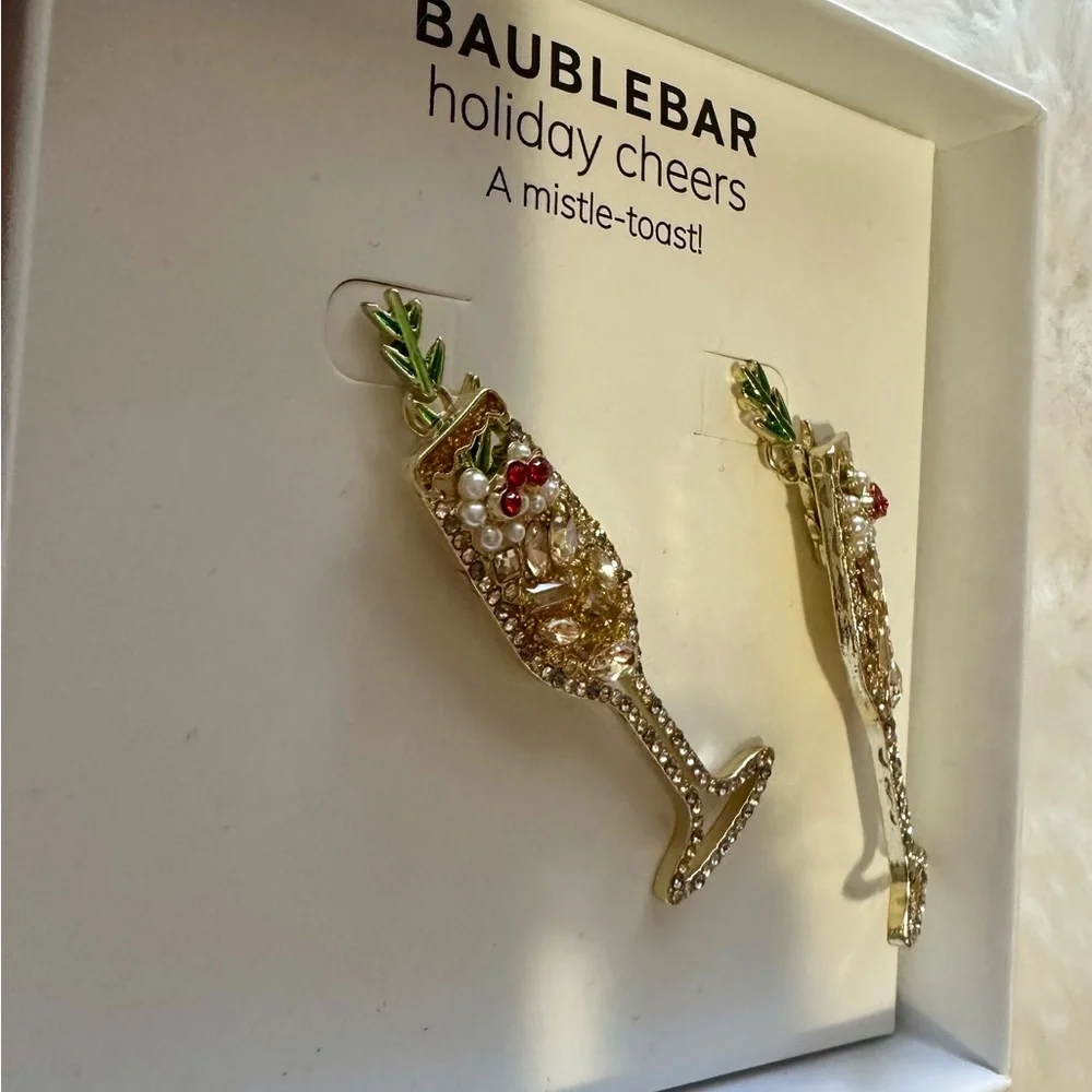 Baublebar holiday cheers a mistle-toast gold champagne dangle earrings